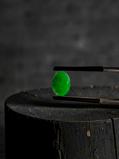 Certified MADE IN JAPAN 1.853 cts. Bright Vivid Spring Green Burmese A-Jadeite Oval Cabochon Loose Stone LS98