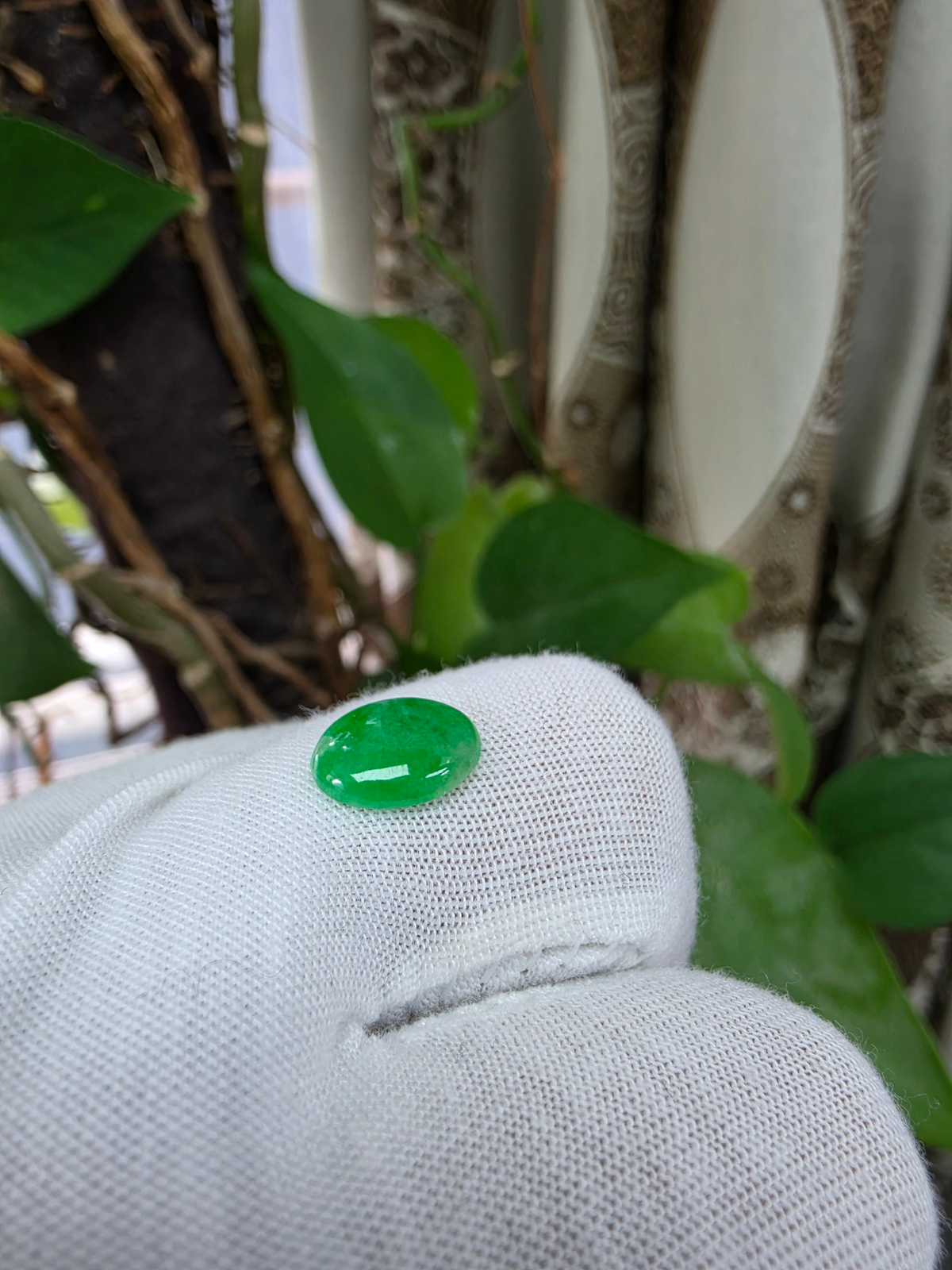 Certified MADE IN JAPAN 1.853 cts. Bright Vivid Spring Green Burmese A-Jadeite Oval Cabochon Loose Stone LS98
