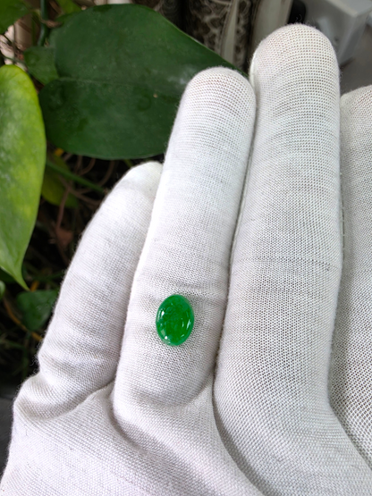 Certified MADE IN JAPAN 1.853 cts. Bright Vivid Spring Green Burmese A-Jadeite Oval Cabochon Loose Stone LS98