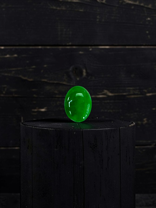 Certified MADE IN JAPAN 1.853 cts. Bright Vivid Spring Green Burmese A-Jadeite Oval Cabochon Loose Stone LS98