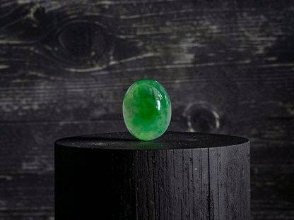 Certified MADE IN JAPAN 2.533 cts. Bright Glacial Green Burmese A-Jadeite Oval Cabochon Loose Stone LS99