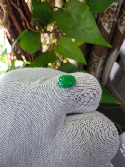 Certified MADE IN JAPAN 2.533 cts. Bright Glacial Green Burmese A-Jadeite Oval Cabochon Loose Stone LS99