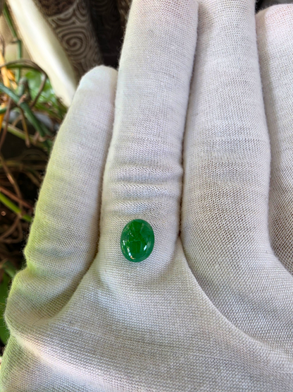 Certified MADE IN JAPAN 2.533 cts. Bright Glacial Green Burmese A-Jadeite Oval Cabochon Loose Stone LS99