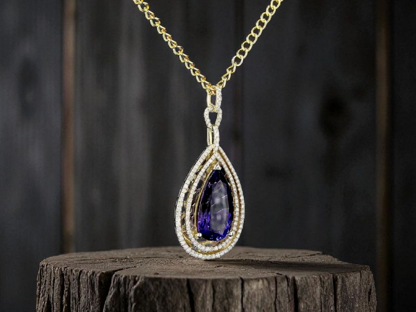 Rho (10.35 cts.) Tanzanite and Natural Diamonds Pendant (with 14K Yellow Gold)- JPA2553