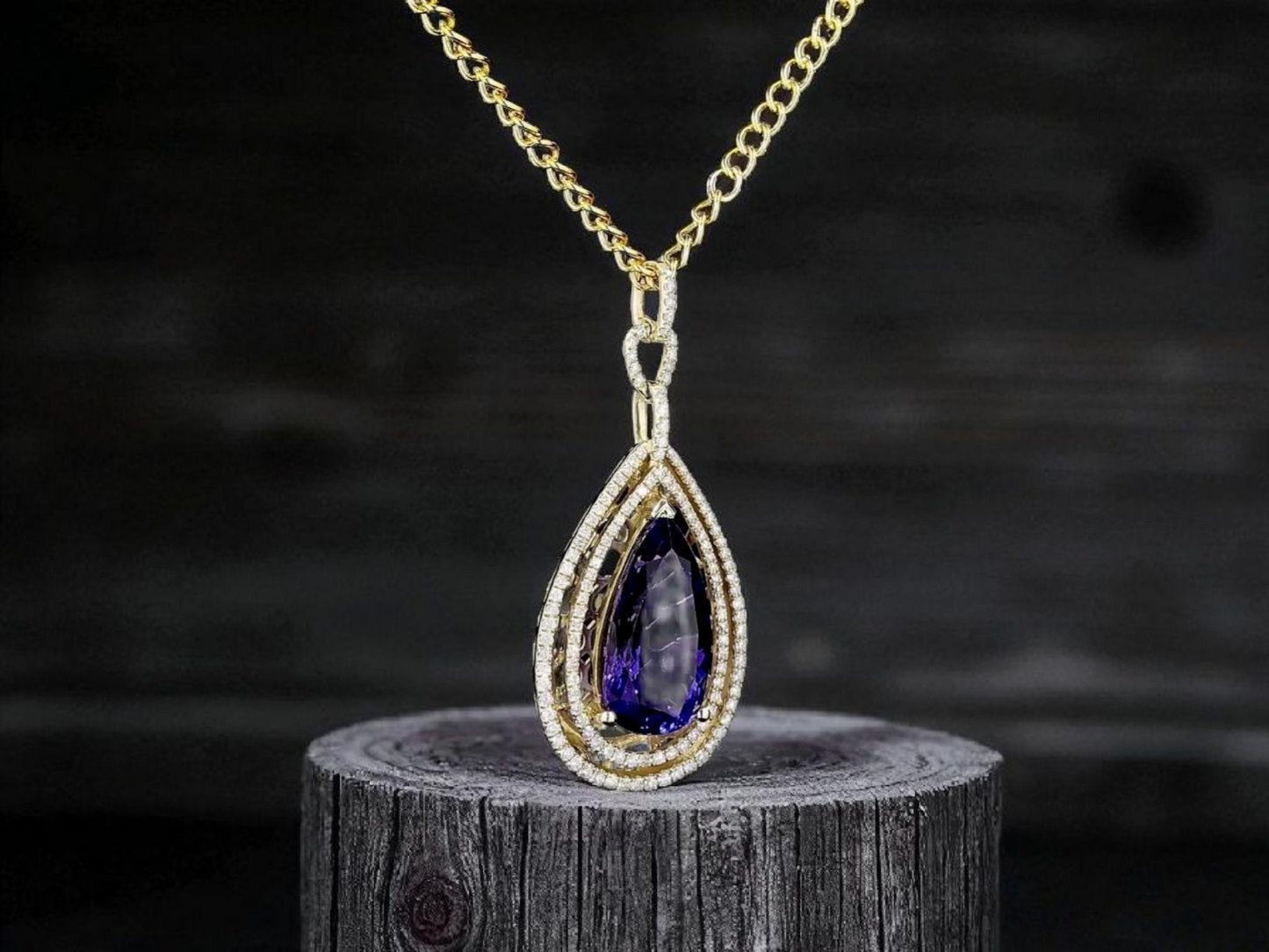 Rho (10.35 cts.) Tanzanite and Natural Diamonds Pendant (with 14K Yellow Gold)- JPA2553
