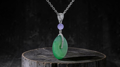 Nisshin Round Icy Green and Lavender Burmese A-Jadeite 16.80 mm Donut Charm Pendant (with 18K White Gold and White Diamonds) - Certified
