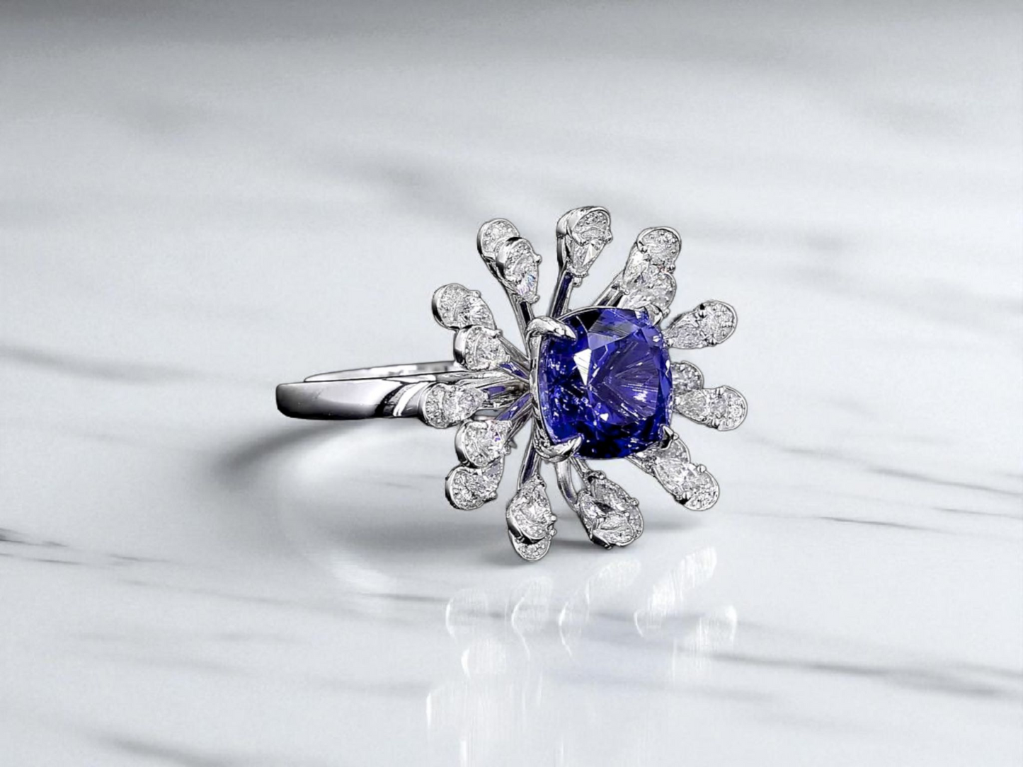 Teramo (2.96 cts.) Tanzanite and Natural Diamonds Ring (with 18K White Gold - R4039A