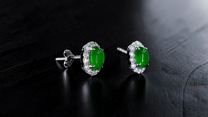 Eternal Sunshine 1.91 cts. Vivid Imperial Green Burmese A-Jade Stud Earrings (with 18K White Gold and White Diamonds) - Certified - V8