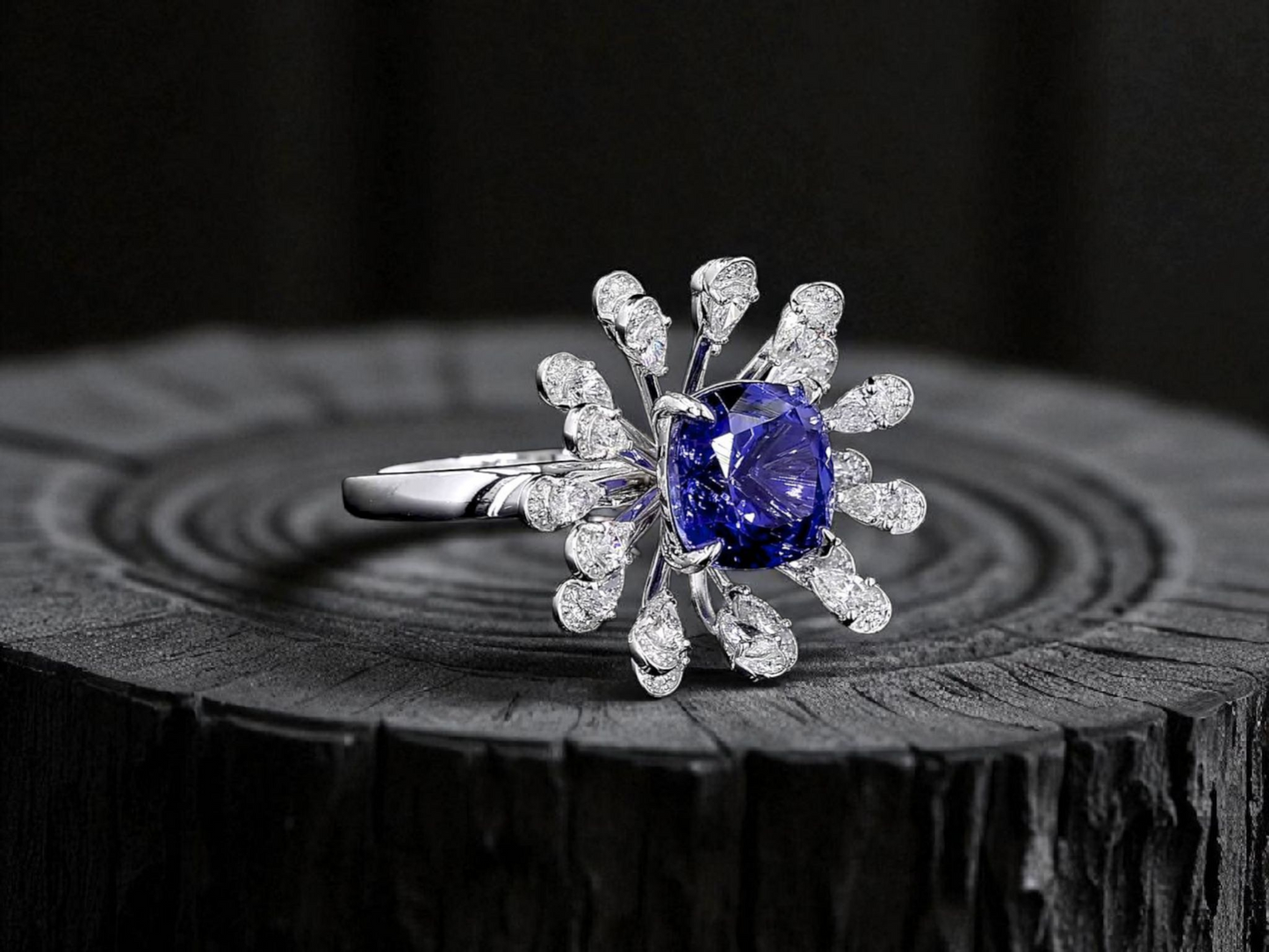 Teramo (2.96 cts.) Tanzanite and Natural Diamonds Ring (with 18K White Gold - R4039A