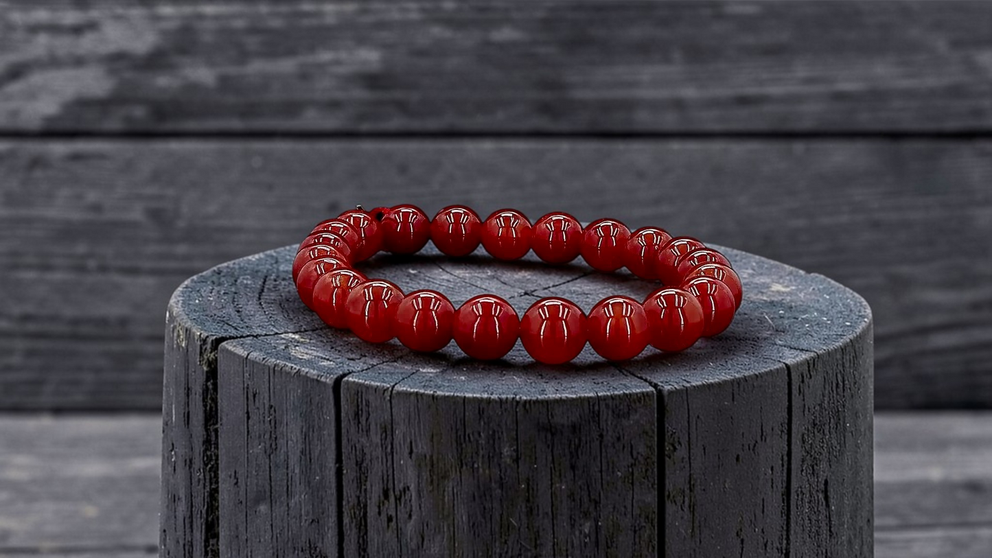 Imperial Japanese Red Burmese A-Jade Beaded Bracelet (MADE IN JAPAN) (10 mm Each x 22 beads) - Certified 05048