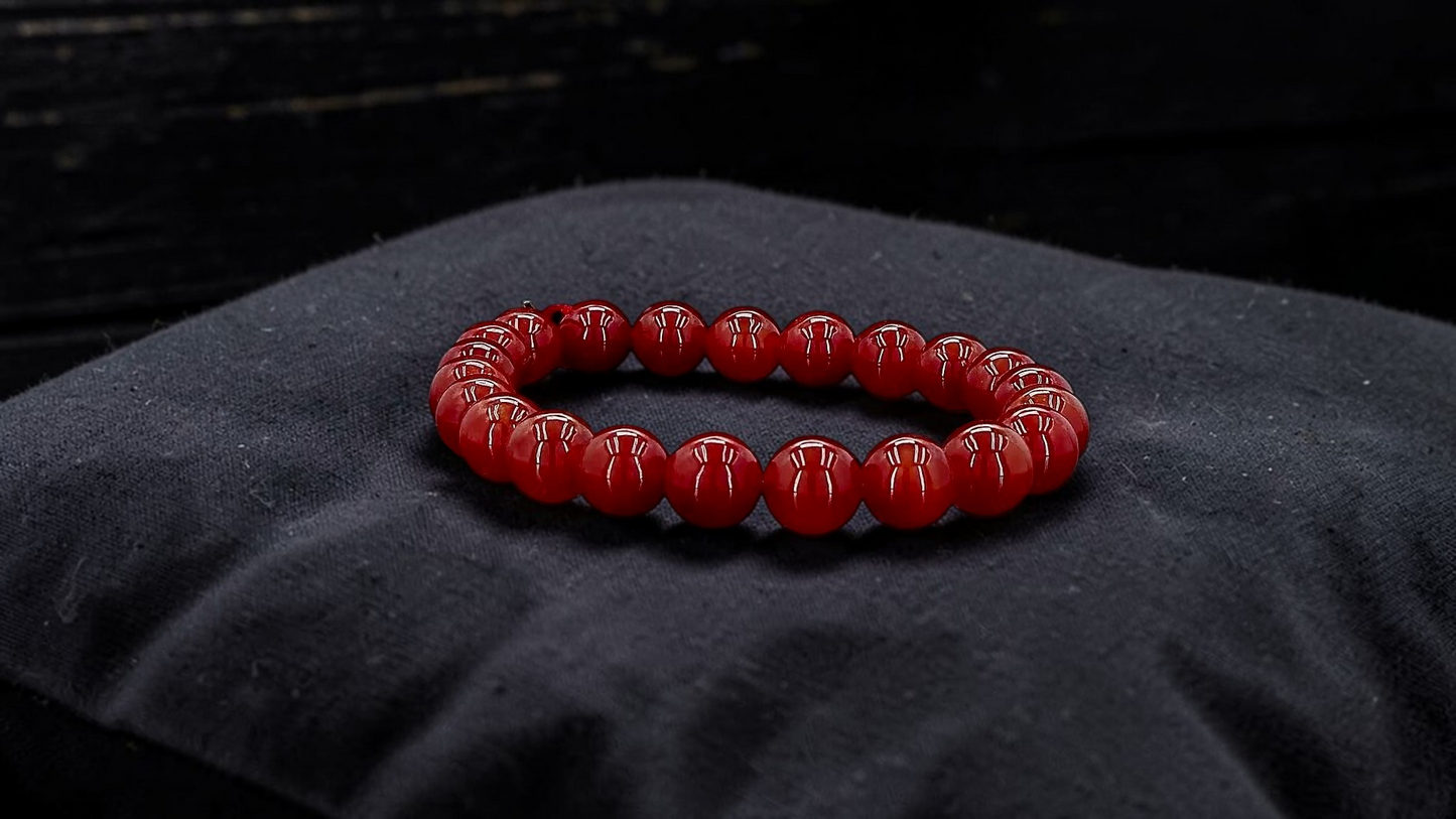 Imperial Japanese Red Burmese A-Jade Beaded Bracelet (MADE IN JAPAN) (10 mm Each x 22 beads) - Certified 05048