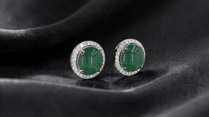 Eternal Sunshine Blue Green Burmese A-Jade Stud Earrings with Diamond Halo and 18K White Gold - Certified - V3