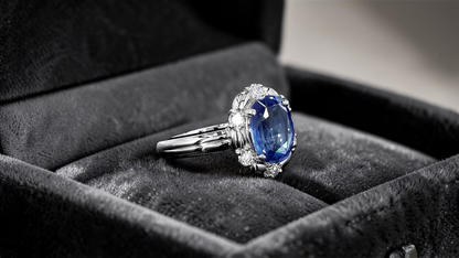 Toyohashi MADE IN JAPAN Certified Oval Shaped 3.17 cts. Cornflower Blue Sapphire Ring with Platinum 900 and White Diamonds Size US5 - R10