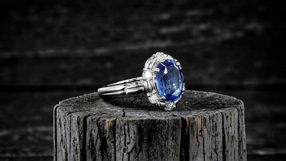 Toyohashi MADE IN JAPAN Certified Oval Shaped 3.17 cts. Cornflower Blue Sapphire Ring with Platinum 900 and White Diamonds Size US5 - R10