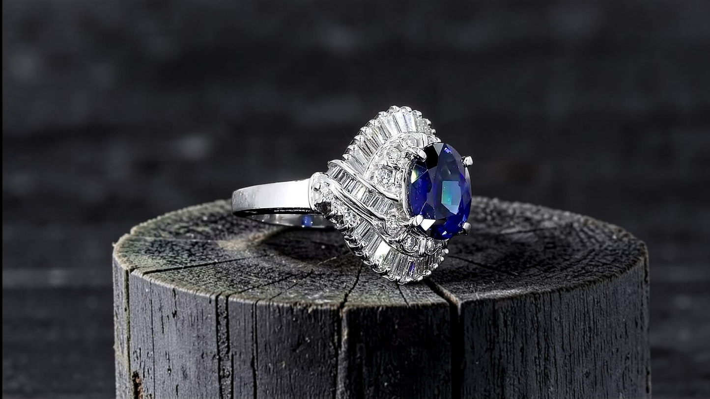 Okazaki MADE IN JAPAN Certified Oval Shaped 2.72 cts. Natural Royal Blue Sapphire Ring with Platinum 900 and White Diamonds Size US5  - R11