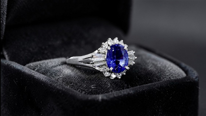 Ichinomiya MADE IN JAPAN Certified Oval Shaped 1.93 cts. Natural Blue Sapphire Ring with Platinum 900 and White Diamonds Size US6.5  - R12