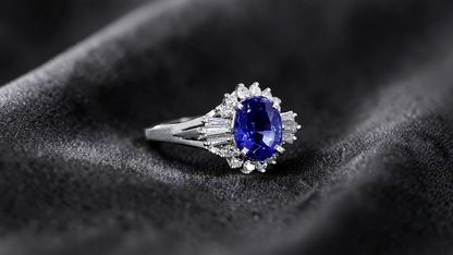 Ichinomiya MADE IN JAPAN Certified Oval Shaped 1.93 cts. Natural Blue Sapphire Ring with Platinum 900 and White Diamonds Size US6.5  - R12