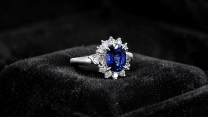Seto MADE IN JAPAN Certified Oval Shaped 1.80 cts. Natural Deep Blue Sapphire Ring with Platinum 900 and White Diamonds Size US5.5  - R13