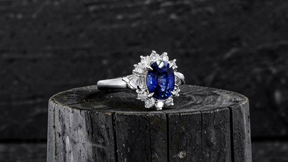 Seto MADE IN JAPAN Certified Oval Shaped 1.80 cts. Natural Deep Blue Sapphire Ring with Platinum 900 and White Diamonds Size US5.5  - R13