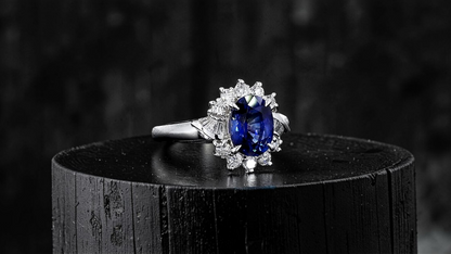 Seto MADE IN JAPAN Certified Oval Shaped 1.80 cts. Natural Deep Blue Sapphire Ring with Platinum 900 and White Diamonds Size US5.5  - R13