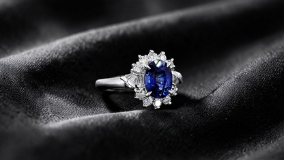 Seto MADE IN JAPAN Certified Oval Shaped 1.80 cts. Natural Deep Blue Sapphire Ring with Platinum 900 and White Diamonds Size US5.5  - R13