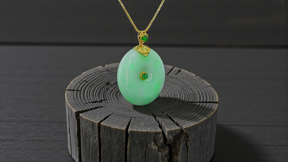Emperors' Round Burmese A-Jadeite 24.00 mm Donut Pendant (with 18K Yellow Gold) - Certified - V12