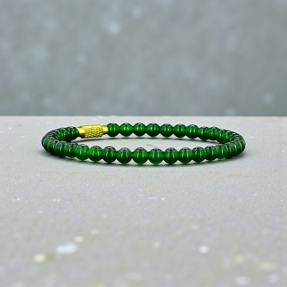 Certified Imperial Japanese Green Burmese A-Jade Beaded Bracelet (MADE IN JAPAN) (4.50 mm Each x 38 beads) 05041 (With Sterling Silver 925)