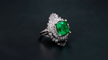 Kasugai MADE IN JAPAN Certified 3.17 cts. Vivid Green Columbian Emerald Ring with Platinum 900 and White Diamonds Size US4.5  - R15