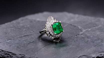 Kasugai MADE IN JAPAN Certified 3.17 cts. Vivid Green Columbian Emerald Ring with Platinum 900 and White Diamonds Size US4.5  - R15