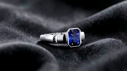 Hekinan Certified 1.72 cts. Natural Royal Blue Sapphire Men's Ring with 18K White Gold Size US 9  - R19
