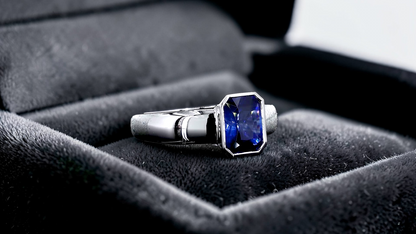 Hekinan Certified 1.72 cts. Natural Royal Blue Sapphire Men's Ring with 18K White Gold Size US 9  - R19