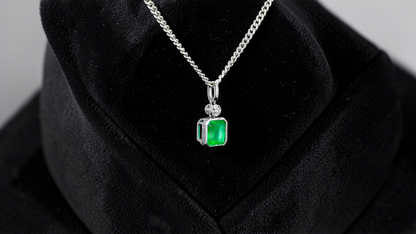 Kariya Certified 1.07 cts. Vivid Green Columbian Emerald Charm Pendant with 18K White Gold and White Diamonds - V1