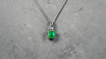Kariya Certified 1.33 cts. Vivid Green Columbian Emerald Charm Pendant with 18K White Gold and White Diamonds - V2