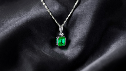 Kariya Certified 1.33 cts. Vivid Green Columbian Emerald Charm Pendant with 18K White Gold and White Diamonds - V2