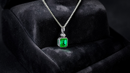 Kariya Certified 1.33 cts. Vivid Green Columbian Emerald Charm Pendant with 18K White Gold and White Diamonds - V2