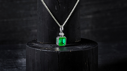 Kariya Certified 1.33 cts. Vivid Green Columbian Emerald Charm Pendant with 18K White Gold and White Diamonds - V2