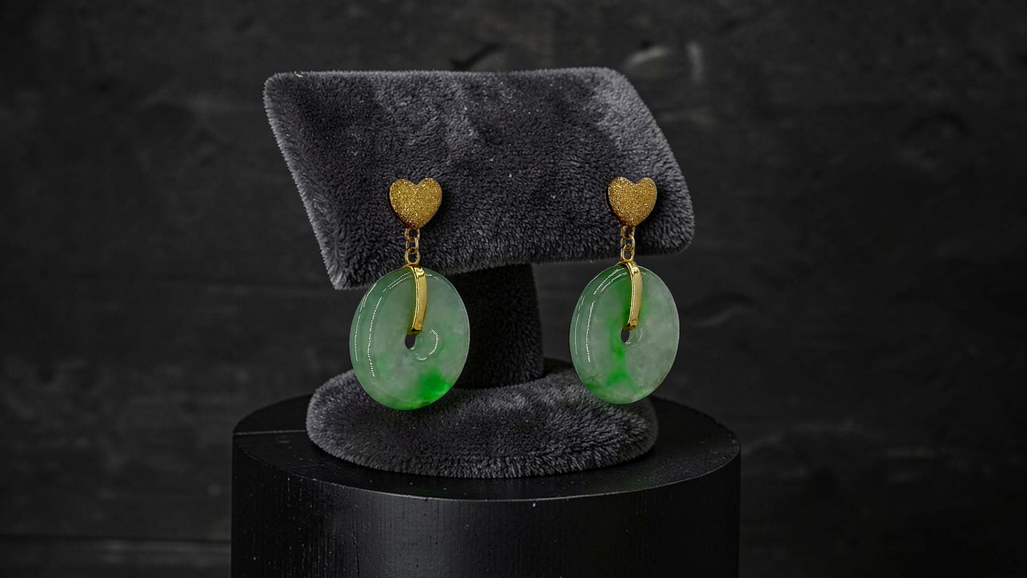 Anjo Dangling Donut Icy Green Burmese A-Jade Earrings (with 18K Yellow Gold) - Certified