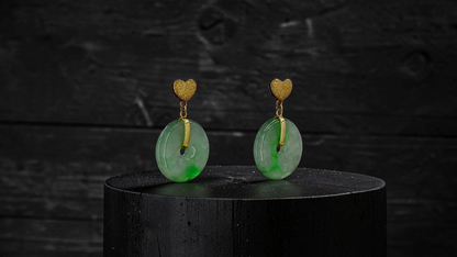 Anjo Dangling Donut Icy Green Burmese A-Jade Earrings (with 18K Yellow Gold) - Certified