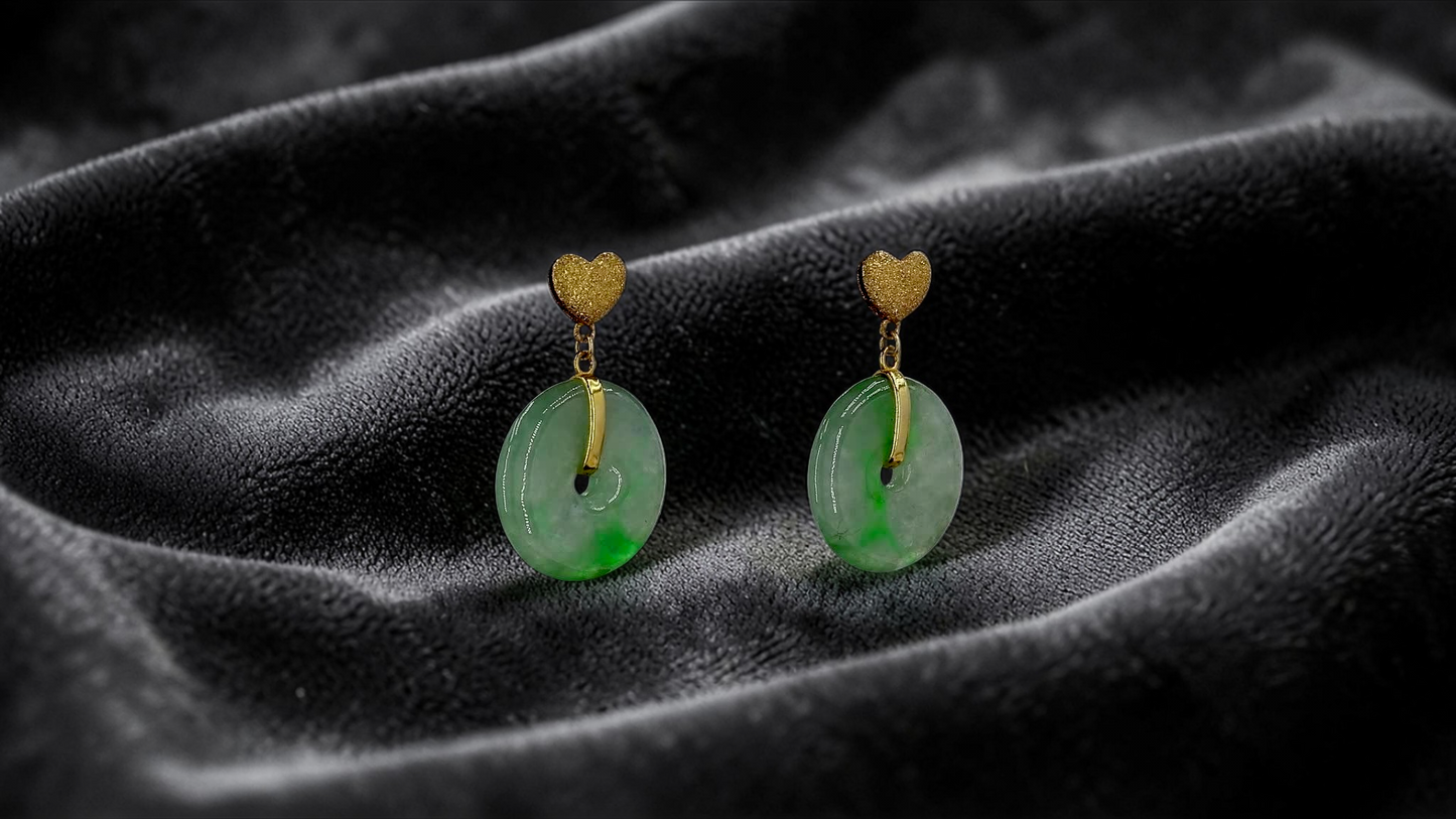Anjo Dangling Donut Icy Green Burmese A-Jade Earrings (with 18K Yellow Gold) - Certified