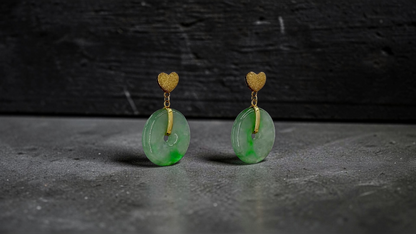 Anjo Dangling Donut Icy Green Burmese A-Jade Earrings (with 18K Yellow Gold) - Certified