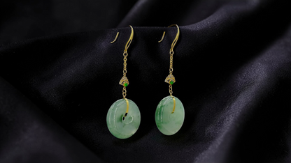 Gamagori Dangling Donut Icy Green Burmese A-Jade French Hook Earrings (with 18K Yellow Gold) - Certified