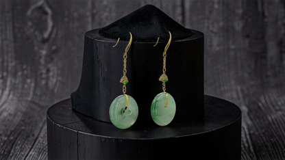 Gamagori Dangling Donut Icy Green Burmese A-Jade French Hook Earrings (with 18K Yellow Gold) - Certified