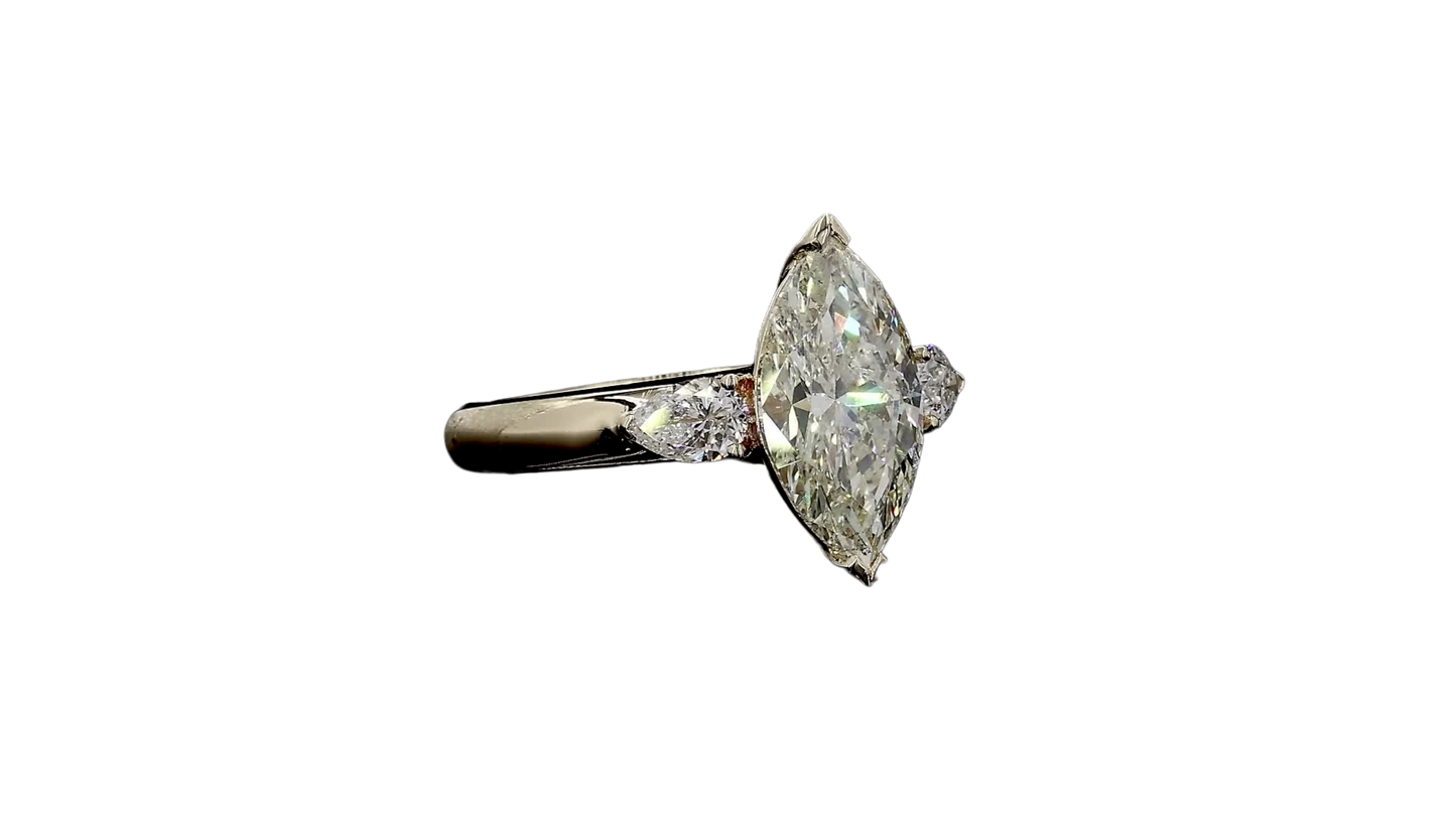 Kobayashi 2.53 cts. Natural Marquise Diamond Cocktail Ring, with Natural Pear Shaped White Diamonds, and 18K Yellow Gold - GIA Certified -R8