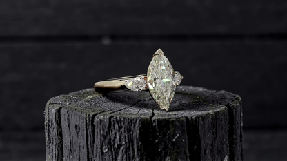 Kobayashi 2.53 cts. Natural Marquise Diamond Cocktail Ring, with Natural Pear Shaped White Diamonds, and 18K Yellow Gold - GIA Certified -R8
