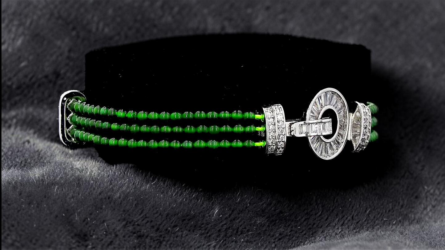 Certified Imperial Japanese Green Burmese A-Jade Triple Beaded Bracelet (MADE IN JAPAN) (2.50 mm Each x 180 beads) 05045 (With Silver 925)