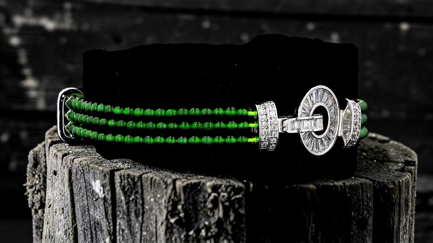 Certified Imperial Japanese Green Burmese A-Jade Triple Beaded Bracelet (MADE IN JAPAN) (2.50 mm Each x 180 beads) 05045 (With Silver 925)