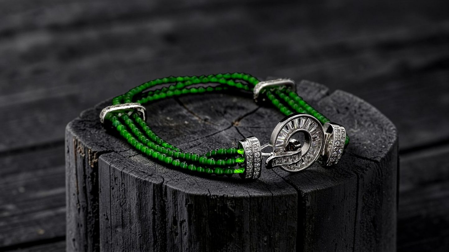Certified Imperial Japanese Green Burmese A-Jade Triple Beaded Bracelet (MADE IN JAPAN) (2.50 mm Each x 180 beads) 05045 (With Silver 925)