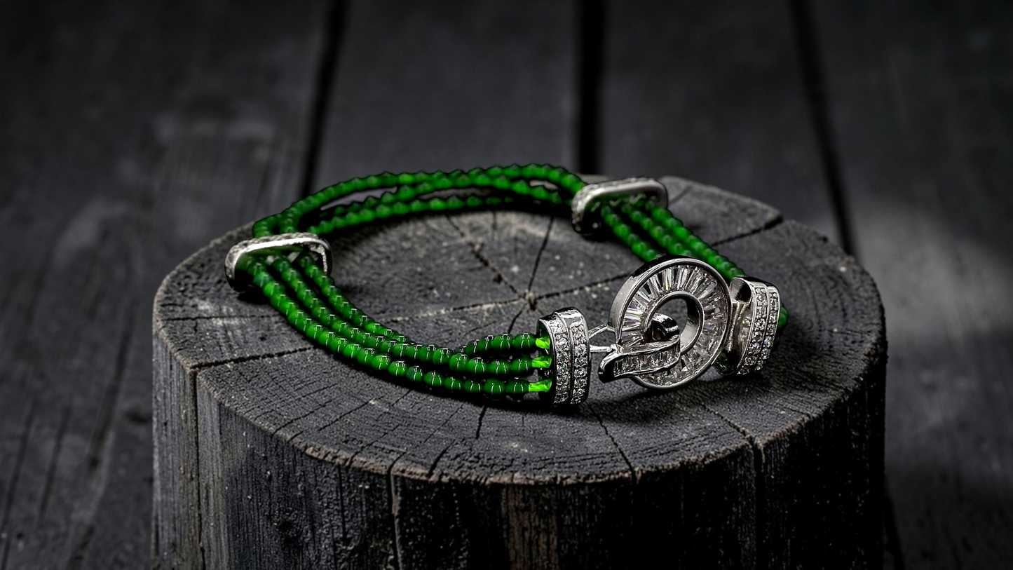 Certified Imperial Japanese Green Burmese A-Jade Triple Beaded Bracelet (MADE IN JAPAN) (2.50 mm Each x 180 beads) 05045 (With Silver 925)