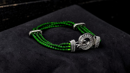Certified Imperial Japanese Green Burmese A-Jade Triple Beaded Bracelet (MADE IN JAPAN) (2.50 mm Each x 180 beads) 05045 (With Silver 925)