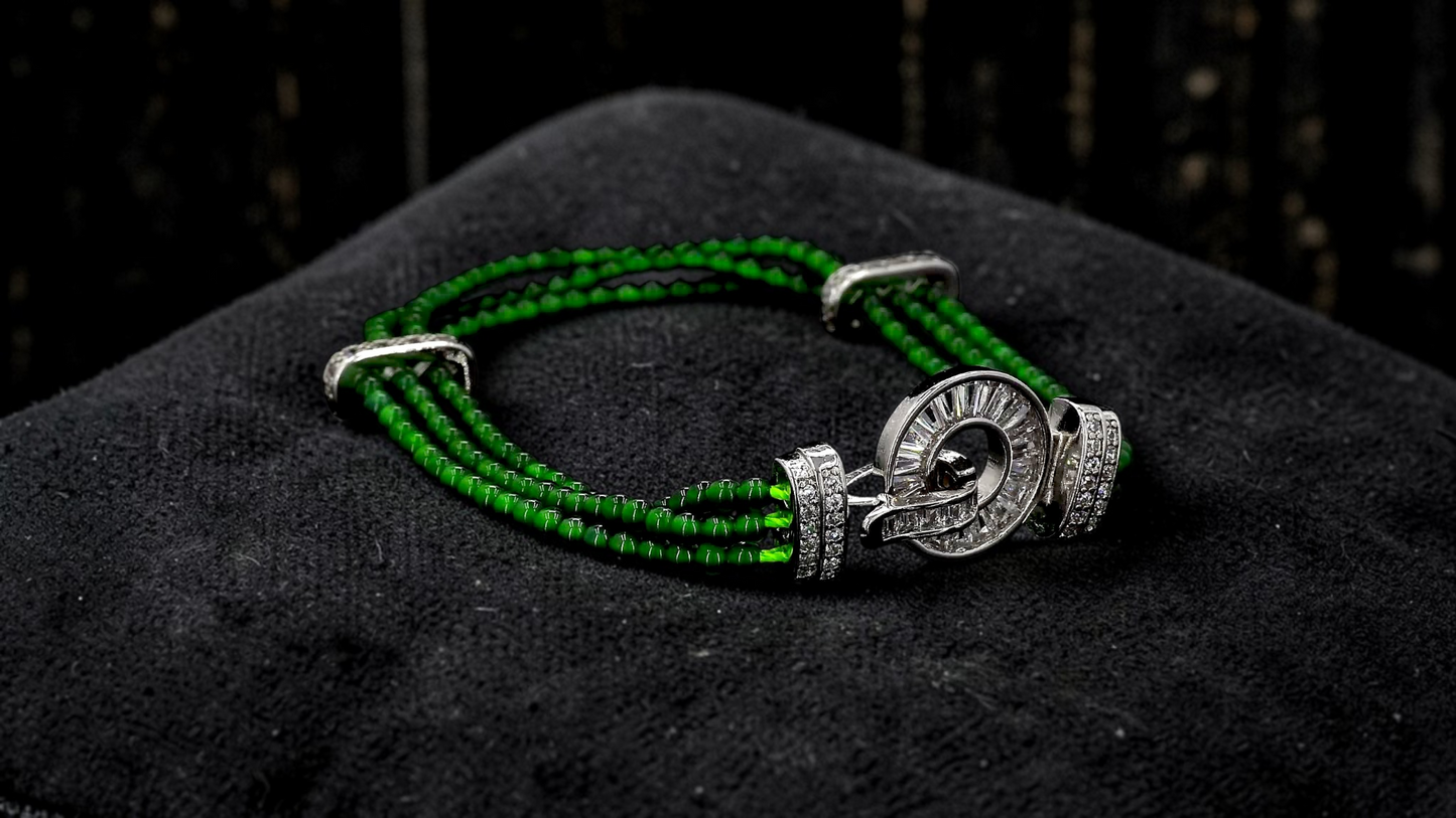 Certified Imperial Japanese Green Burmese A-Jade Triple Beaded Bracelet (MADE IN JAPAN) (2.50 mm Each x 180 beads) 05045 (With Silver 925)